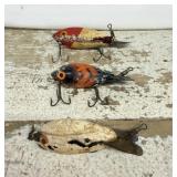 3 Chippy Wooden Fishing Lures- Vintage Bombers