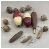 Vintage Wooden Fishing Bobbers Floats, Misc Sizes