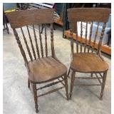 2 Antique Oak Pressed Spindle Back Dining Chairs,