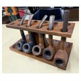 5 Vintage Tobacco Pipes with Rack, Holds 12