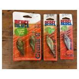 4 Vintage REBEL Fishing Lures Crank-R & Shad-R