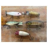 5 Vintage Wooden Lures, Various Brands