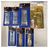 7pc Door Latch Lot- Staple Hasps, Safety Barrel