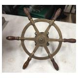 Vintage Brass Shipï¿½s Wheel with Wood Handles