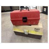 2 Vintage Plastic Tackle Boxes Red & Tan/Brown