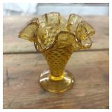 Fenton Amber Glass Hobnail 4 Inch Footed Vase