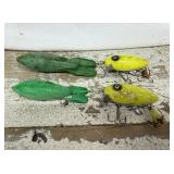 4 Neon Painted Wooden Fishing Lures- Vintage