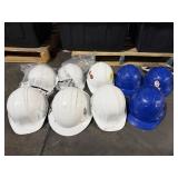 9 White & Blue Hard Hats Protective Helmets