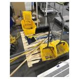 BUNDLE OF BROOMS, MOPS, DUST PANS, AND MOP