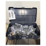 Black plastic work box full of HDMI Cables in