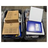 2 Tubs of Misc Office Supplies, Binders, Rubber