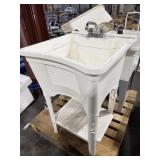 Large Utility Tub Sink White with Legs and Shelf