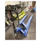 2 GLOBAL INDUSTRIALEXTRA LONG PALLET JACKS.
