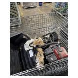 Wire crate with various items including an