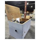 XL WOODEN CRATE WITH LID AND HANDLE. CONTENTS