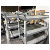 SET OF 2 GRAY, HEAVY DUTY, PLASTIC ROLLING CARTS.