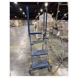 4-step heavy-duty steel folding rolling ladder.