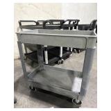 SMALL DOUBLE TRAY ROLLING PUSH CART. HEAVY DUTY.