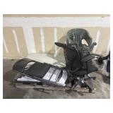 BUNDLE OF MISCELLANEOUS CHAIRS AND 14 FOOT TABLE.