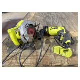 Lot of Ryobi Power Tools, Saw, Drill.