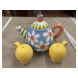 Vintage Ceramic Hand Painted Teapot, with Salt