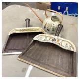 Two Vintage Metal Dust Pans, and Vintage Tin
