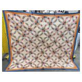 EXCUISITE Double Wedding Ring Blue/Orange Handmade