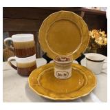 6pc Brown Stoneware, 2 Dinner Plates, Spice Pot