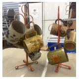Mid-Century Mugs on Orange Metal Mug Tree.