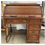 Vintage Oak Roll-Top Desk Tambour-Style