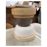 2 Large Vintage Stoneware Dough Bowls, Cream &