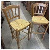 2 Vintage Wood Wooden Side Woven Rattan