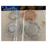 4 Vintage Glass Platters, 3 Clear and 1 Pink