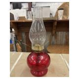 Vintage Ruby Red Glass Oil Lamp
