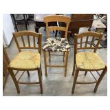 3 Wooden Dining Chairs (2 Woven, 1 Cloth)