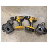 2 DeWalt Drills with 2 Charging Docks and 1
