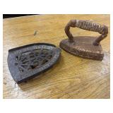 Antique Cast Iron Trivet and Iron