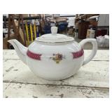 Vintage Teapot White with Pink Band & Central