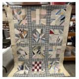 Nine Patch Strip Handmade Quilt with Flour Sack