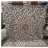 "Mosaic/Honeycomb" Handmade Vintage Quilt, Light