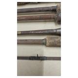 6 wooden vintage Fishing poles, no reels.