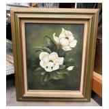 Vintage Magnolia Flower Framed Oil Painting,