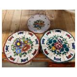 3 Floral Hand Painted Plates, Made in Italy