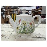 Small Vintage Teapot White with Orange and Yellow