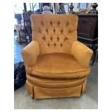 Vintage Orange Velour Tufted Lounge Chair. By