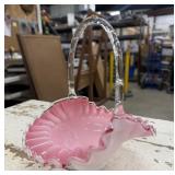 Fenton Pink Peach Crest Basket Art Glass Ruffled