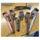 6 Pipe Wrenches & 2 Pair Fence Pliers