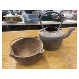Vintage Copper/Brass Kettle and Small Cast Iron
