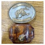 2 Vintage Belt Buckles, Metal Cowboy Riding