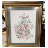 Gold Framed Pink Floral Print Signed and Numbered